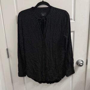 Rails Black and White Polka Dot tie front button down Blouse small
